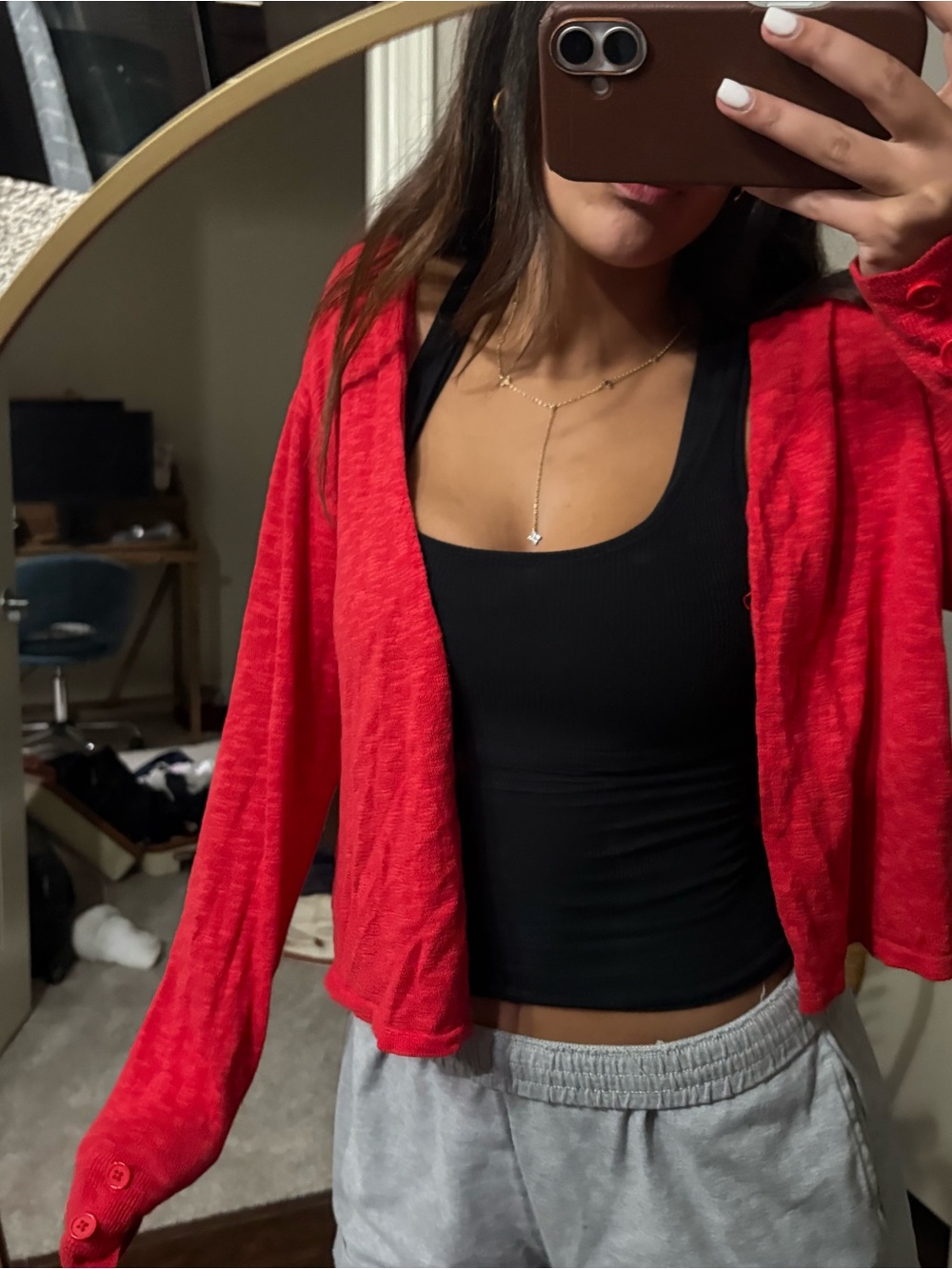 Joan Rivers Medium Red Open-Front Lightweight Cardigan